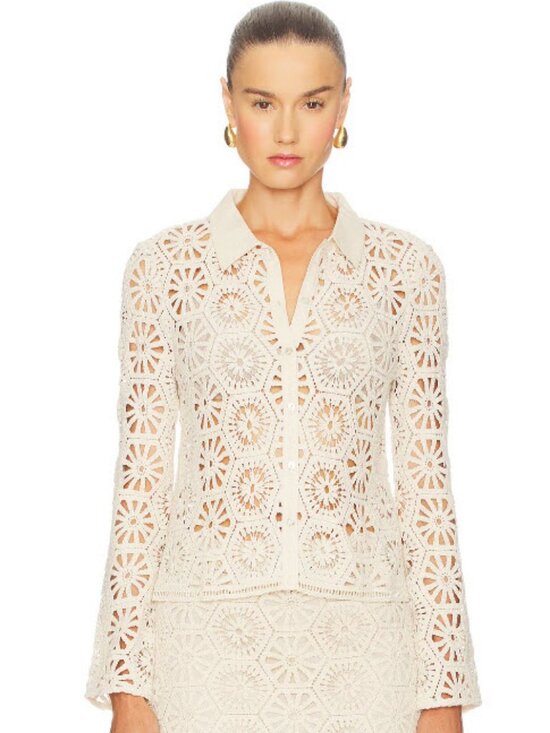 Misa Los Angeles Tops - NWT Womens MISA Los Angeles Cream (Item-208) Crochet Button Fleur Top S